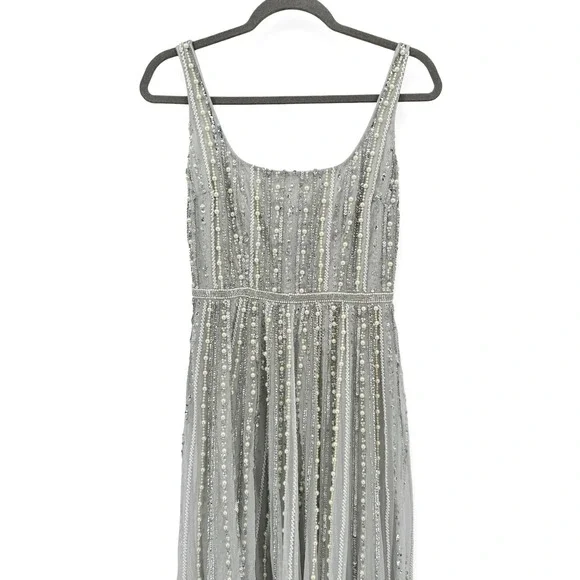 Mac Duggal Green Scoop Neck A-Line Gown With Striped Beading $698 - Size 2 - Picture 4 of 10